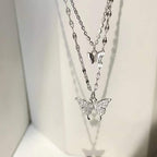 Velira s925 Double Butterfly Pendant Stacked Necklace