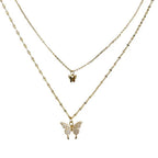Velira s925 Double Butterfly Pendant Stacked Necklace