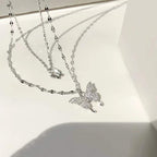 Velira s925 Double Butterfly Pendant Stacked Necklace