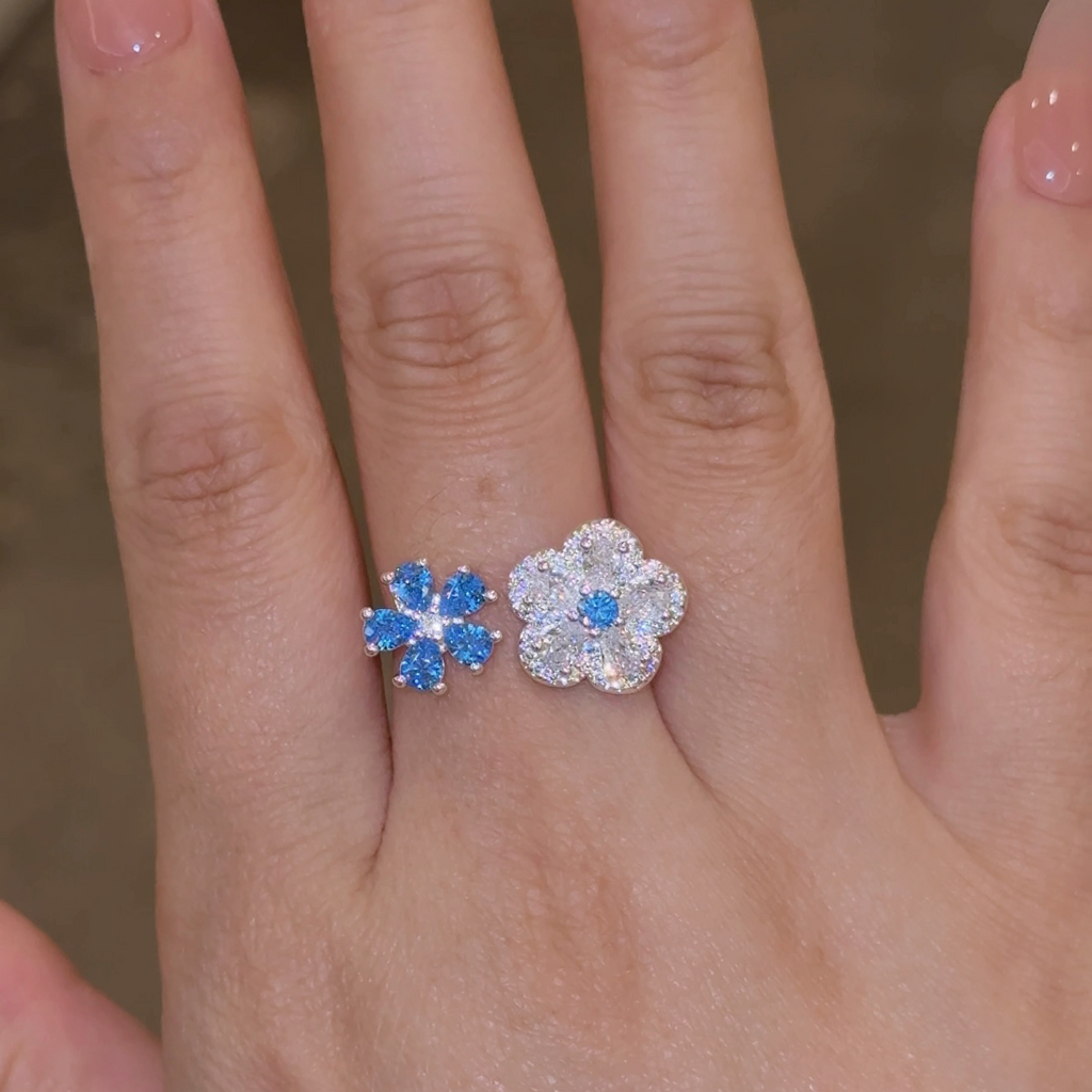 Velira Blue Double Flower Ring