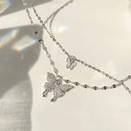 Velira s925 Double Butterfly Pendant Stacked Necklace