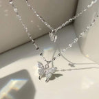Velira s925 Double Butterfly Pendant Stacked Necklace