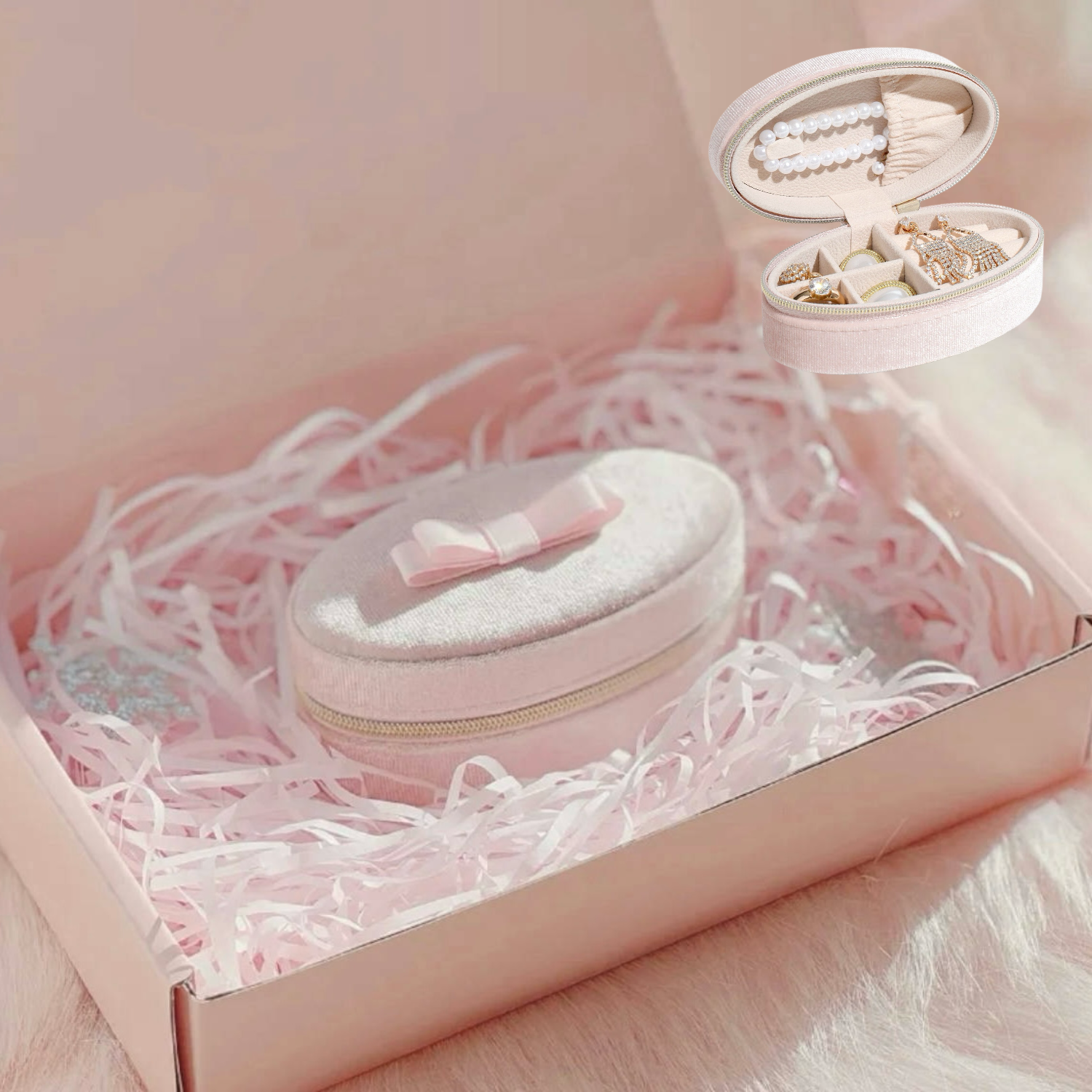 Velira Pink Bow Travel Jewelry Box