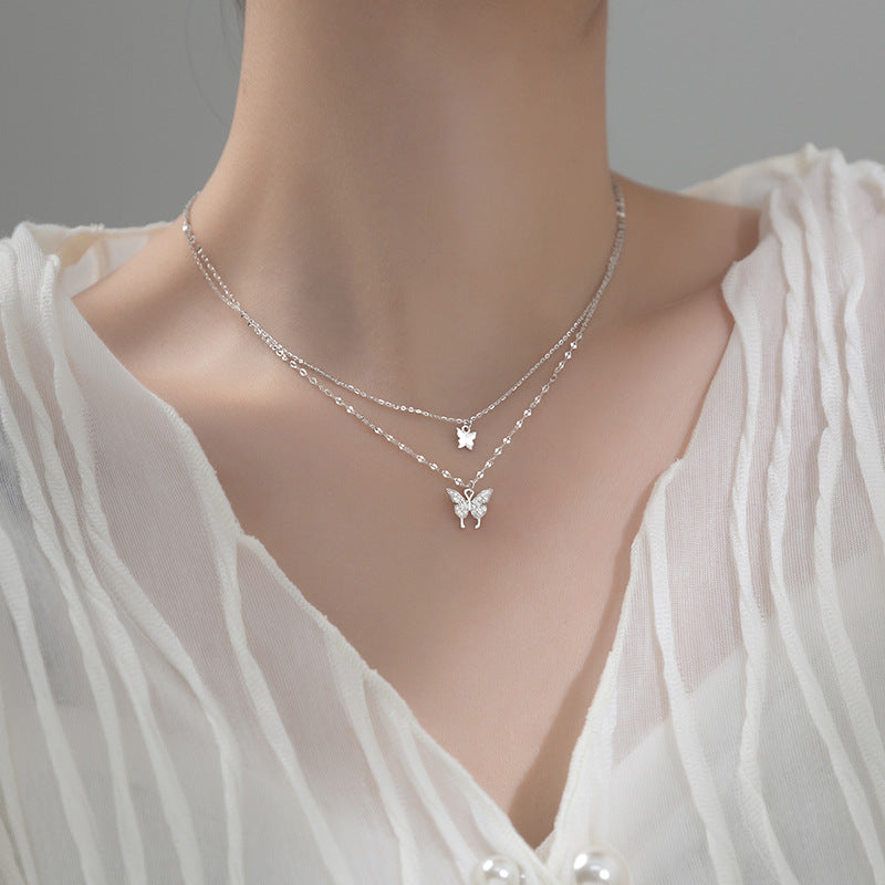 Velira s925 Double Butterfly Pendant Stacked Necklace