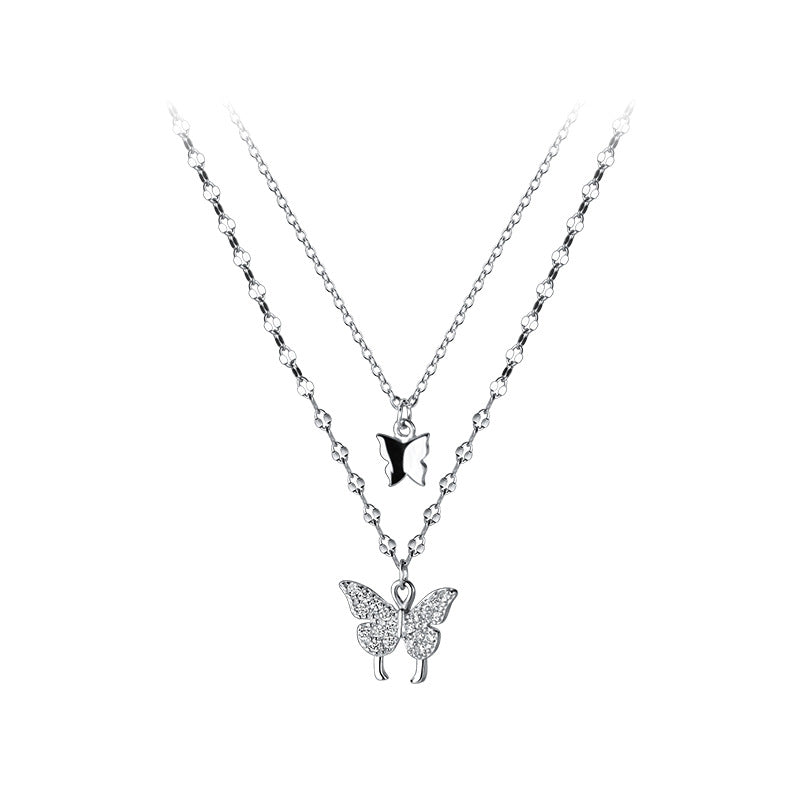 Velira s925 Double Butterfly Pendant Stacked Necklace